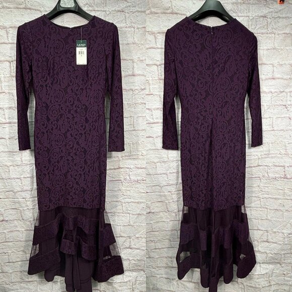 Lauren Ralph Lauren Tulle Panel Lace Gown Size 2 NWT - Picture 1 of 9